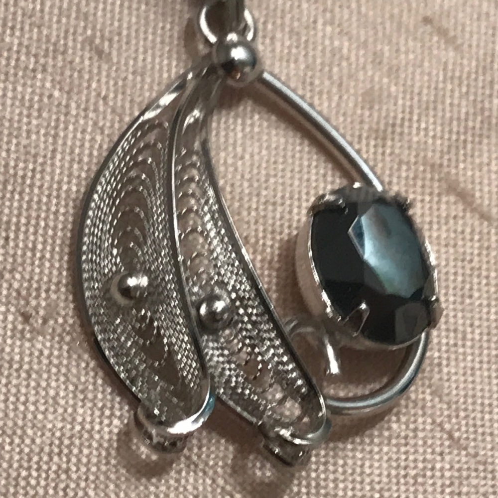 vtg Sorrento filigree Sterling hematite Pendant - Picture 2 of 7